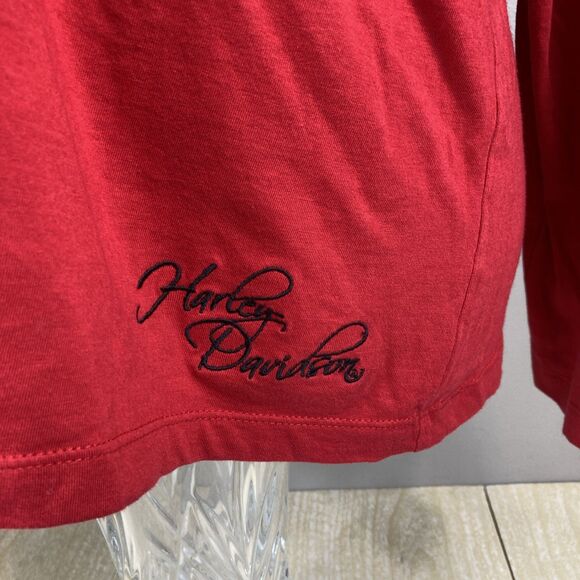 Women's Red Long Sleeve Embroidered Harley-Davidson Top Shirt Sz XL Bellmore NY - Picture 2 of 11